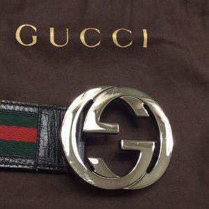 Gucci web and leather belt 90